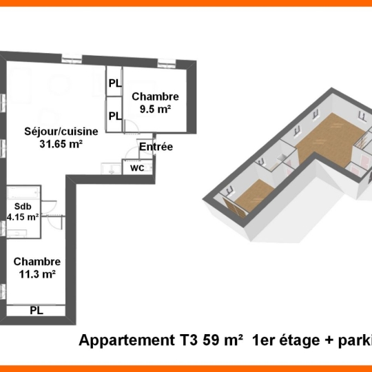  Annonces VILLETTE D ANTHON : Appartement | MONTLUEL (01120) | 59 m2 | 185 000 &euro; 